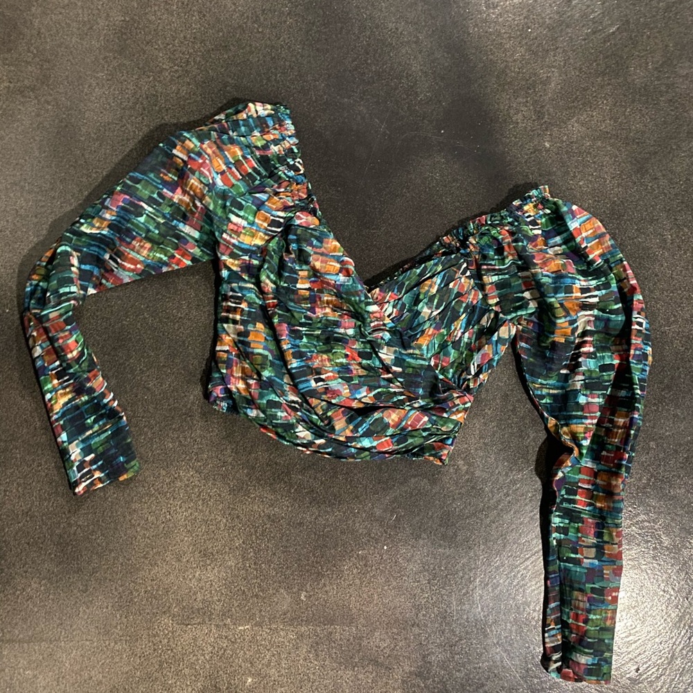 Allison New York 💌 Casey sweetheart crop top brick print green size small - Picture 2 of 8